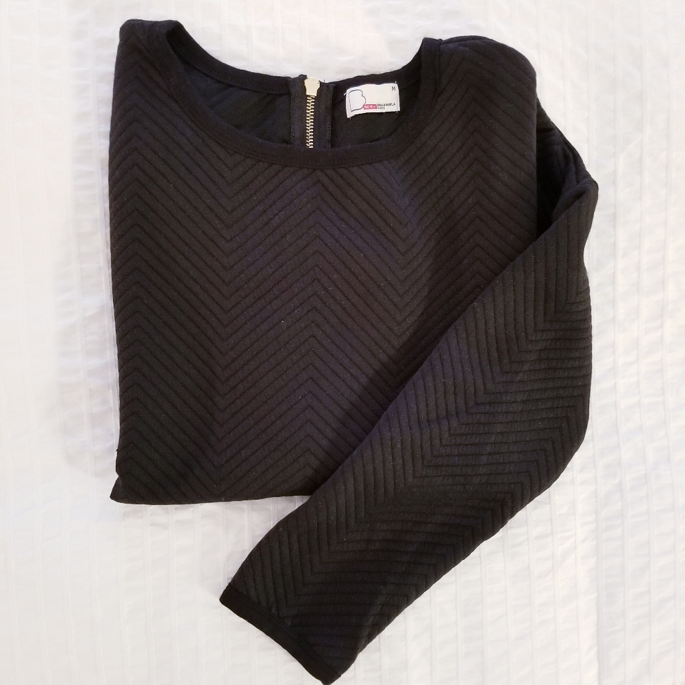 Bench | Black Ribbed Sweatshirt Gold Zipper Top Shirt Sweater
